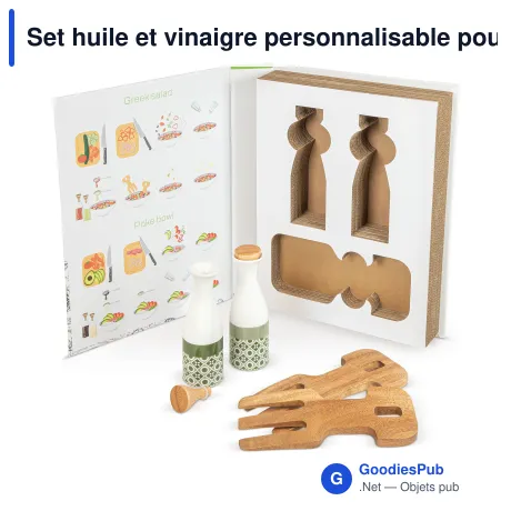 Set huile et vinaigre personnalisable pour salades avec logo - Bois