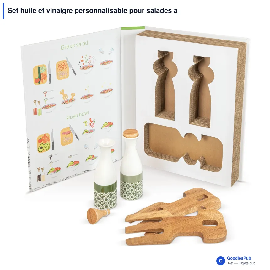 Set huile et vinaigre personnalisable pour salades avec logo - Bois - Image 1