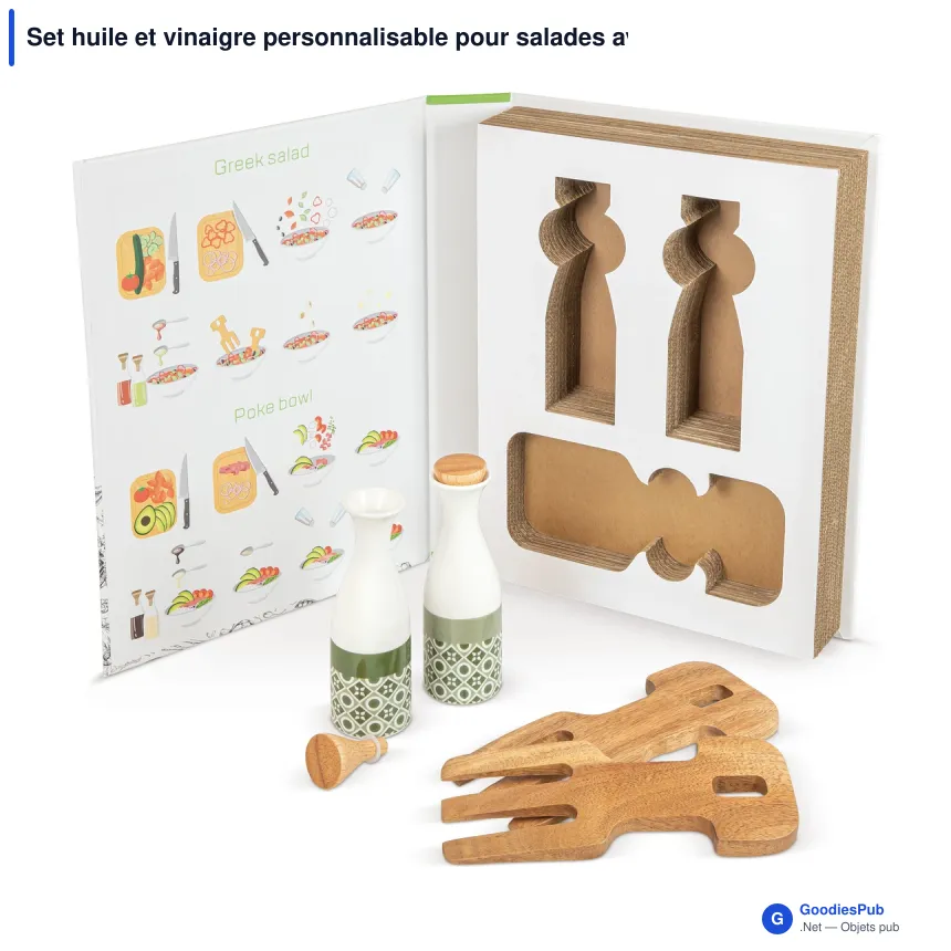 Set huile et vinaigre personnalisable pour salades avec logo - Bois - Image 2