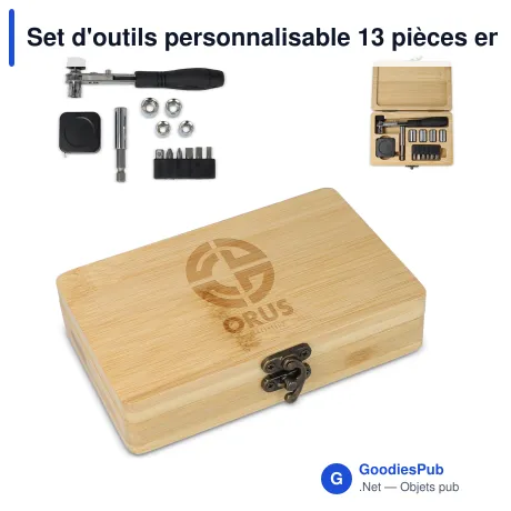 Set d'outils personnalisable 13 pièces en boîte bambou avec logo - Nature