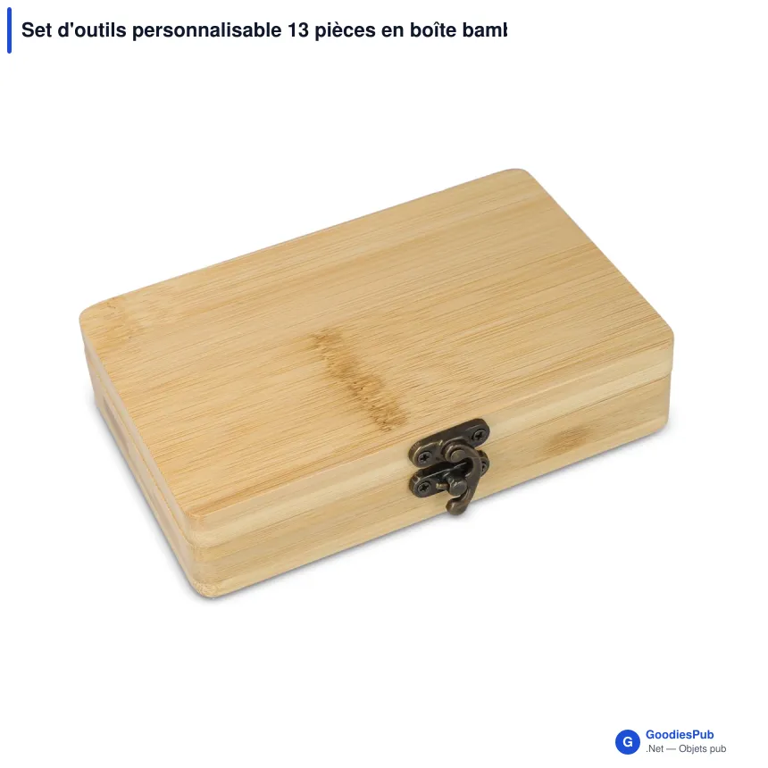 Set d'outils personnalisable 13 pièces en boîte bambou avec logo - Nature - Image 2