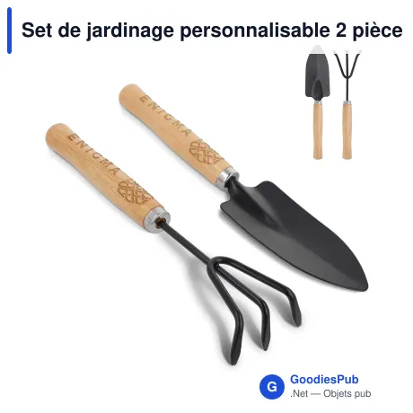 Set de jardinage personnalisable 2 pièces en bois avec logo - Nature