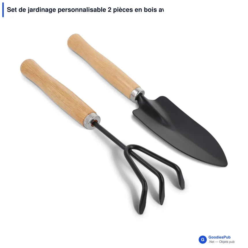 Set de jardinage personnalisable 2 pièces en bois avec logo - Nature - Image 2