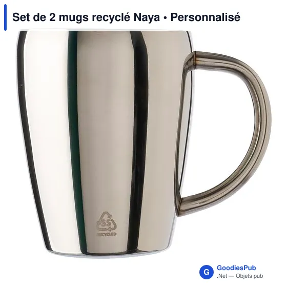 Mugs réutilisables personnalisables en acier inoxydable - Set de 2 Nayaavec logo - Image 1