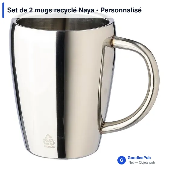 Mugs réutilisables personnalisables en acier inoxydable - Set de 2 Nayaavec logo - Image 2