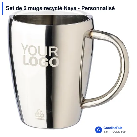 Mugs réutilisables personnalisables en acier inoxydable - Set de 2 Nayaavec logo - Image 3