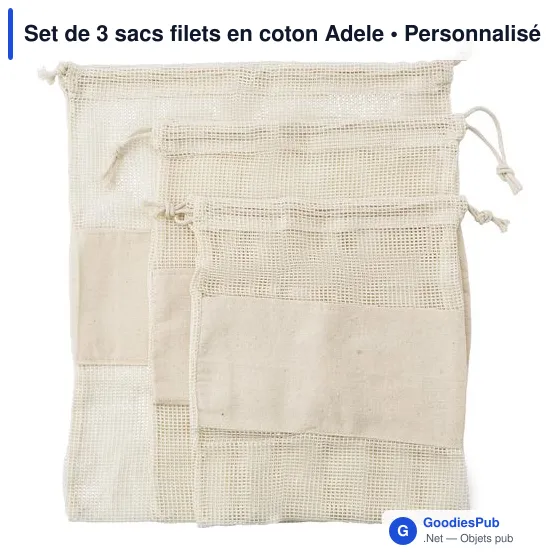 Sacs filets en coton personnalisables pour fruits et légumes - Adeleavec logo - Image 4