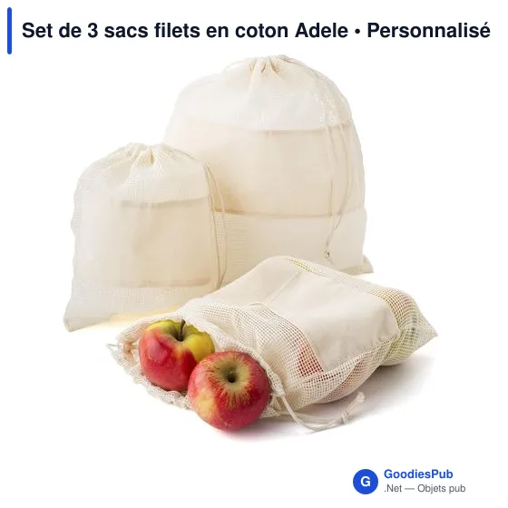 Sacs filets en coton personnalisables pour fruits et légumes - Adeleavec logo - Image 6