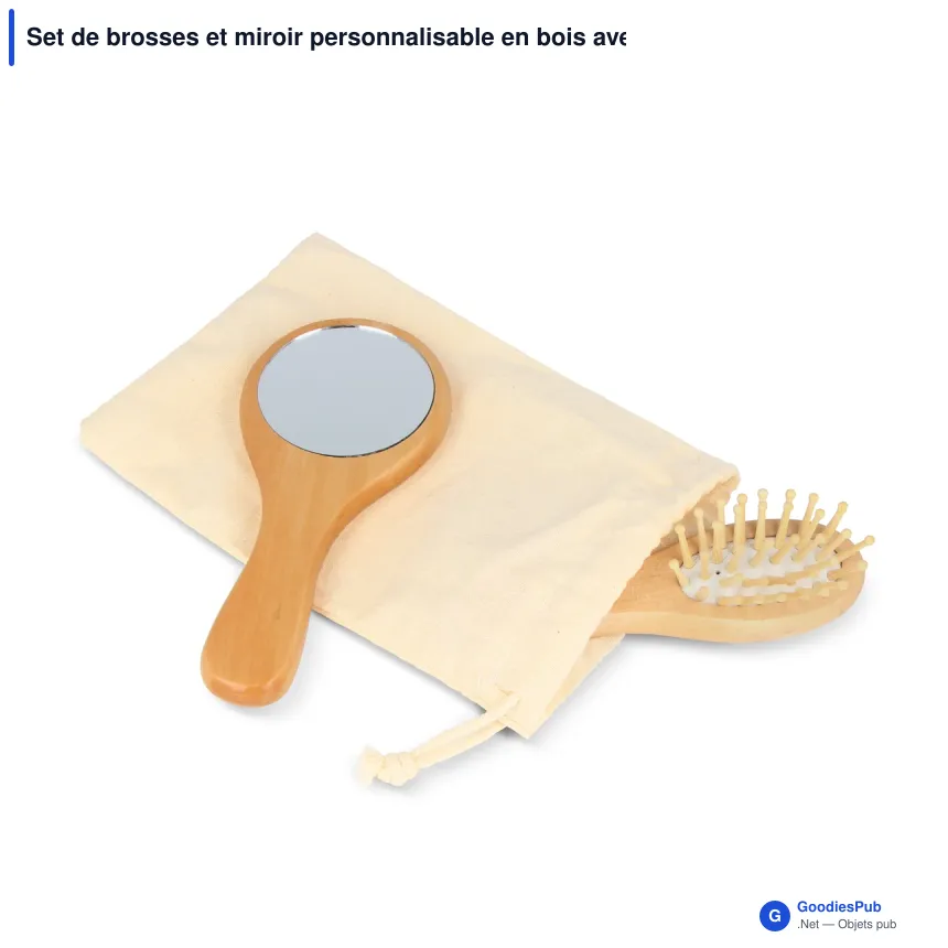 Set de brosses et miroir personnalisable en bois avec logo - Schima superba - Image 2