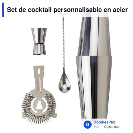 Set de cocktail personnalisable en acier inoxydable avec logo - Tatiana