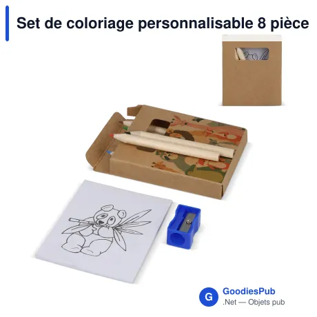 Set de coloriage personnalisable 8 pièces en boîte kraft avec logo - Kraft