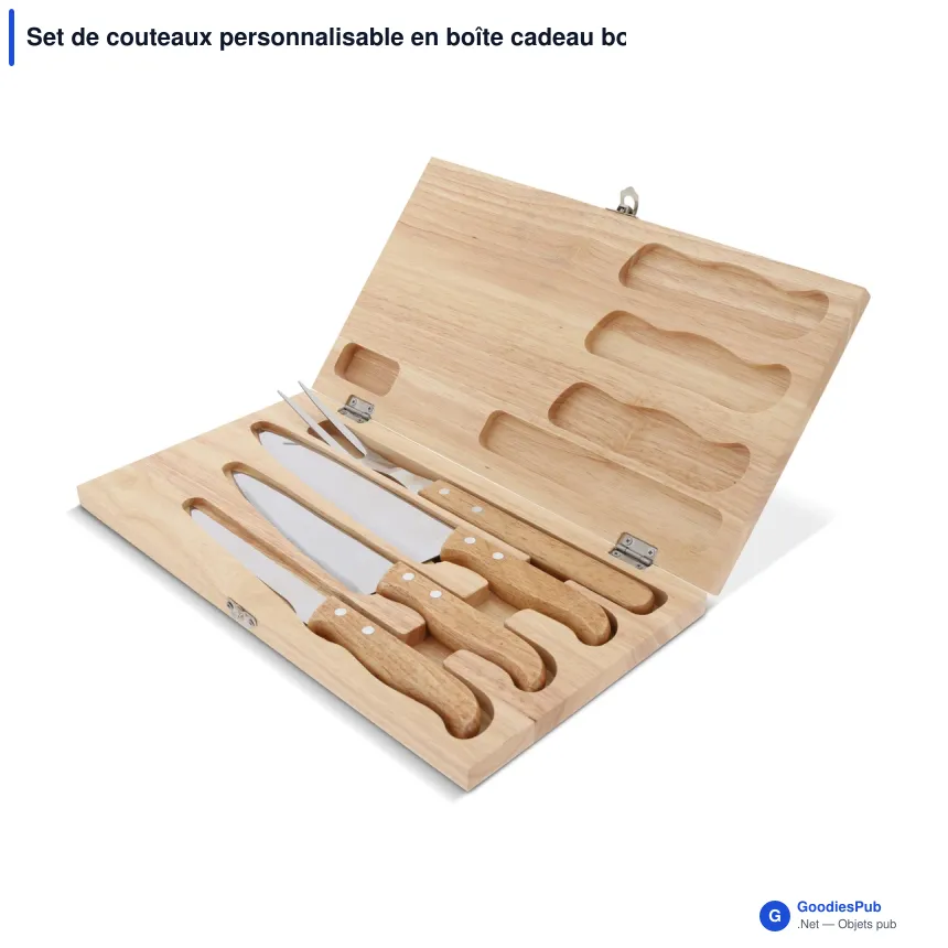 Set de couteaux personnalisable en boîte cadeau bois avec logo - Bois - Image 2