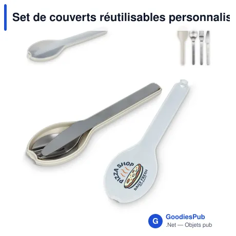 Set de couverts réutilisables personnalisable beige avec logo - Go