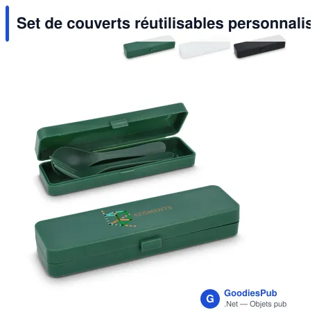 Set de couverts réutilisables personnalisable en PP avec logo - Étui compact