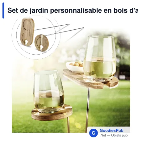Set de jardin personnalisable en bois d'acacia avec logo - Bois