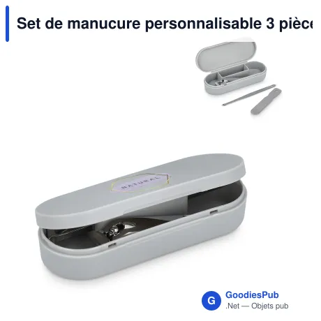 Set de manucure personnalisable 3 pièces gris avec logo - Mira