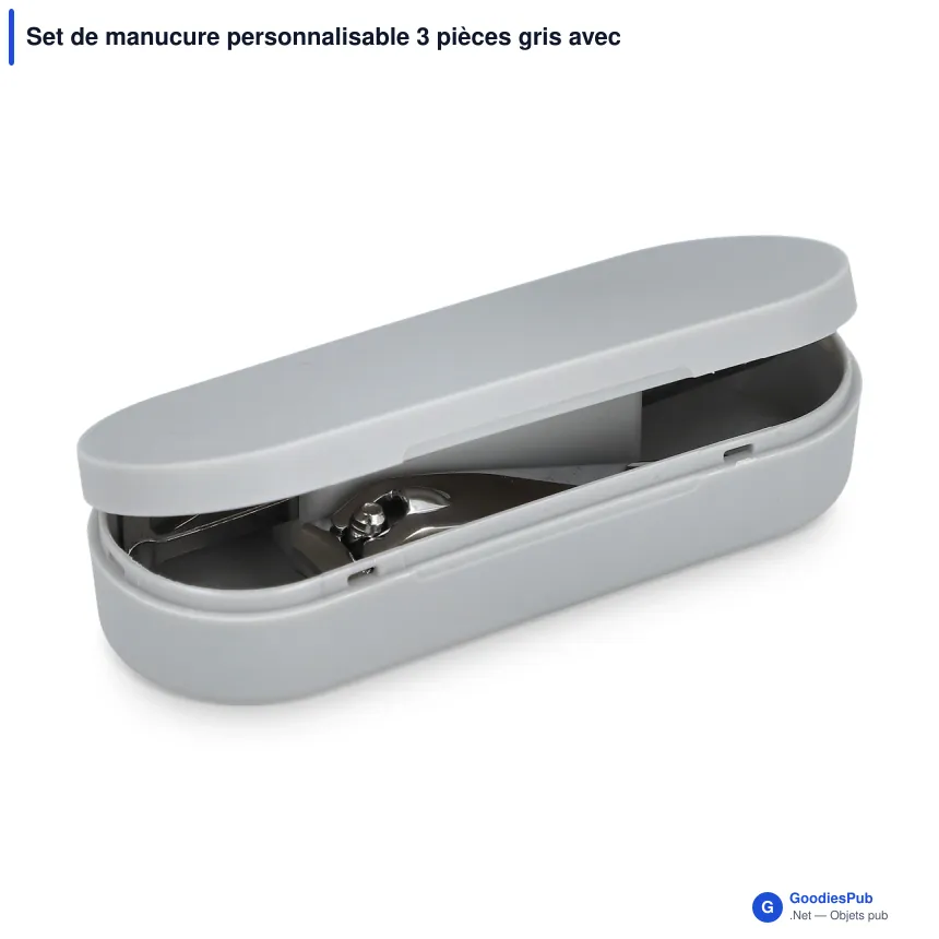 Set de manucure personnalisable 3 pièces gris avec logo - Mira - Image 2