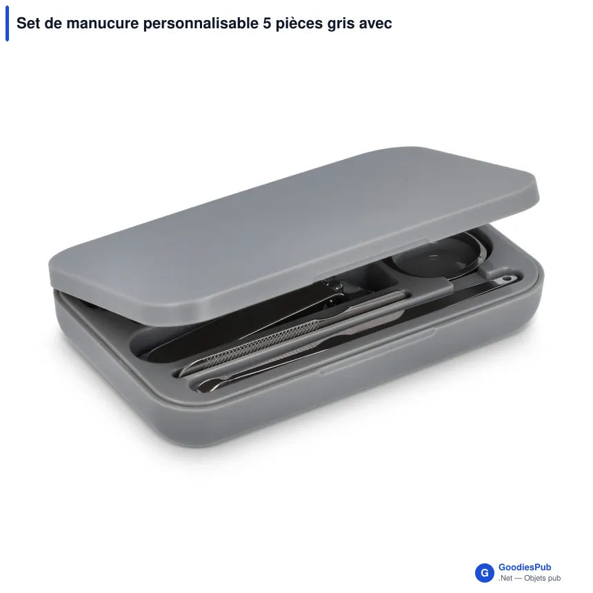 Set de manucure personnalisable 5 pièces gris avec logo - Kira - Image 2