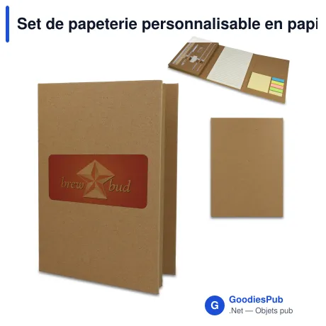 Set de papeterie personnalisable en papier recyclé avec logo - Trois volets