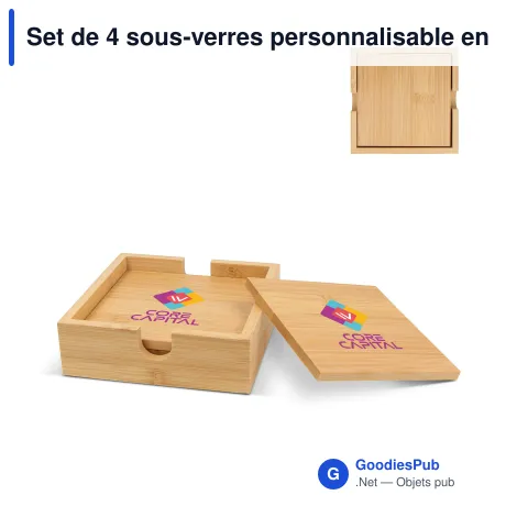 Set de 4 sous-verres personnalisable en bambou avec logo - Bambou