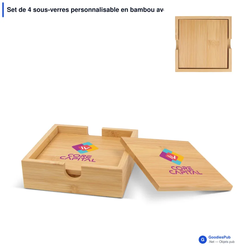 Set de 4 sous-verres personnalisable en bambou avec logo - Bambou - Image 1