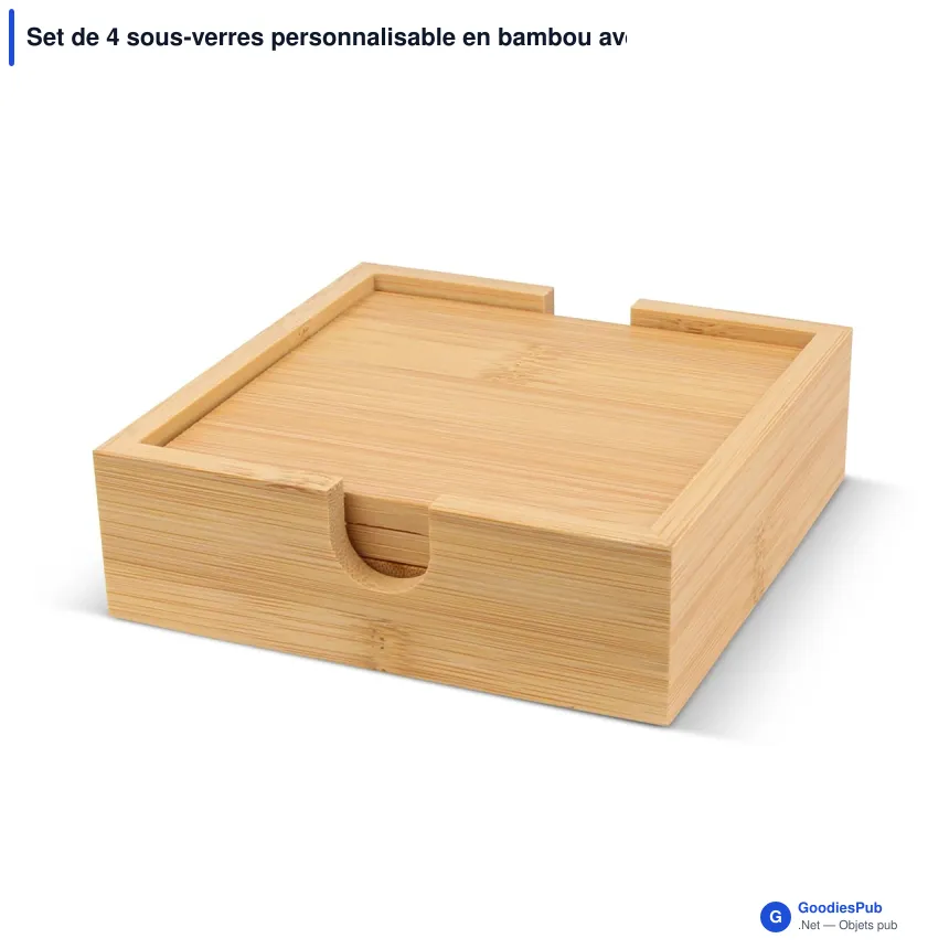 Set de 4 sous-verres personnalisable en bambou avec logo - Bambou - Image 2
