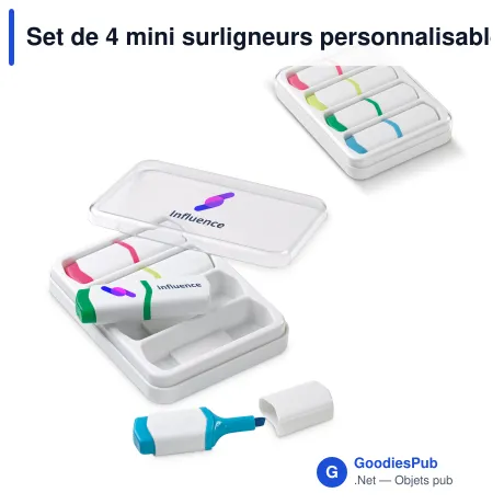 Set de 4 mini surligneurs personnalisables 7,5 cm avec logo - Mini Set