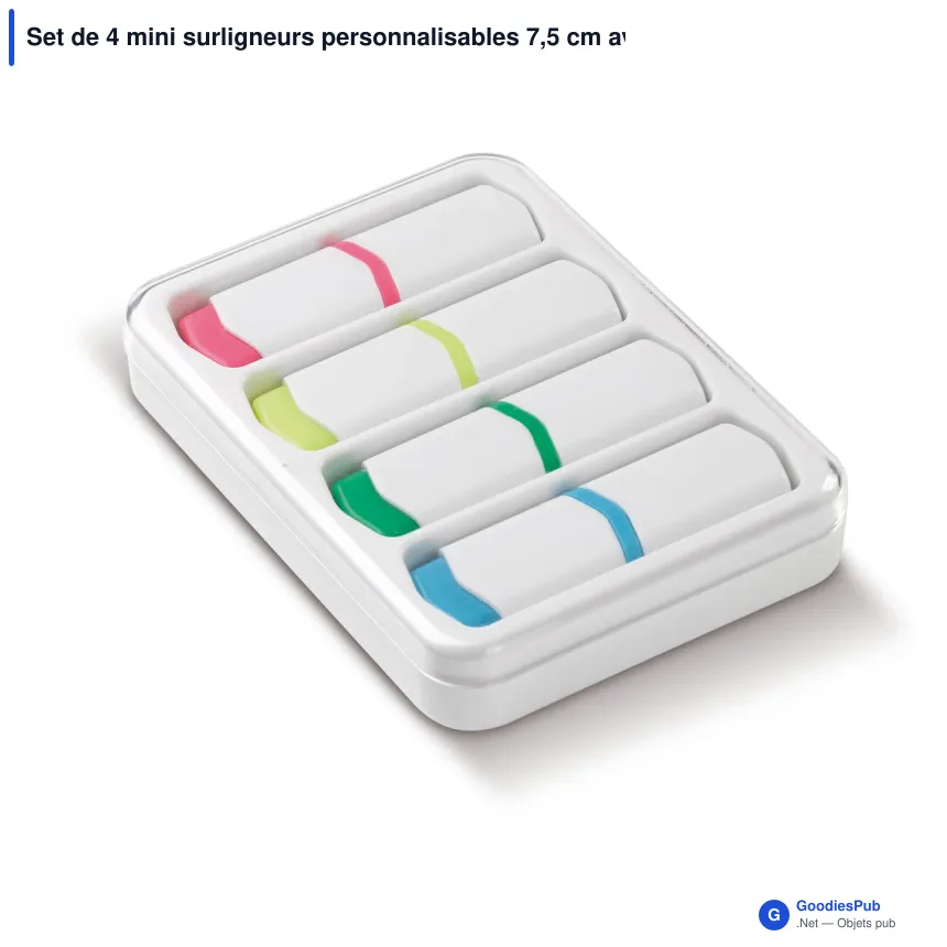 Set de 4 mini surligneurs personnalisables 7,5 cm avec logo - Mini Set - Image 2