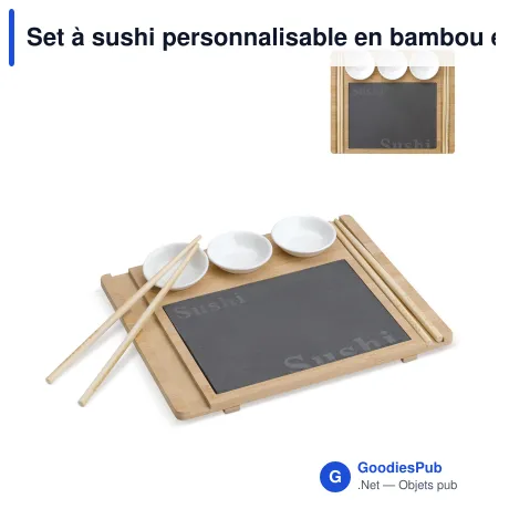 Set à sushi personnalisable en bambou et ardoise avec logo - Bois