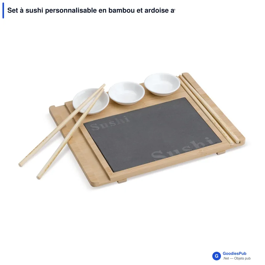Set à sushi personnalisable en bambou et ardoise avec logo - Bois - Image 2