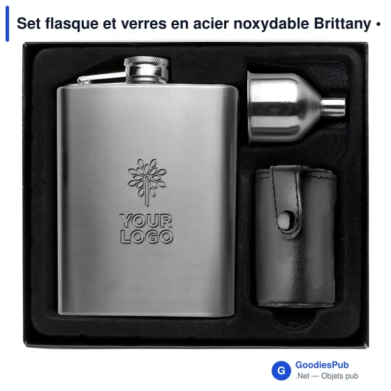 Set flasque et verres personnalisables avec logo - Brittany - Image 4