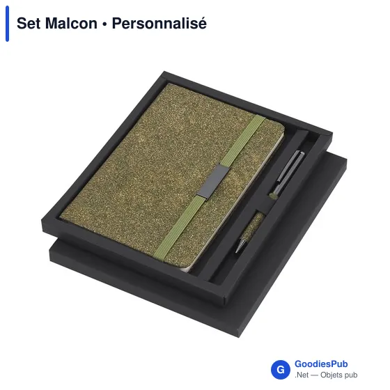 Set de bloc-notes et stylo personnalisable avec logo - Set Malcon - Image 1