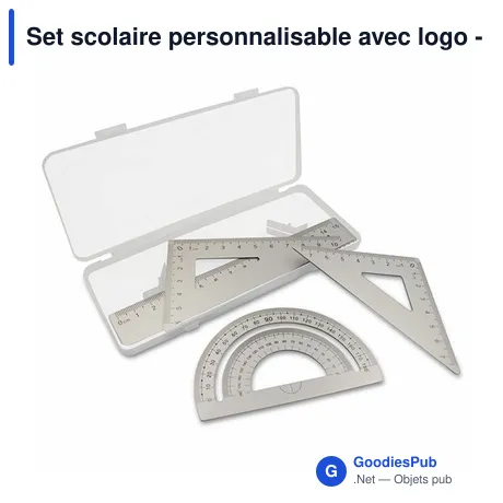 Set scolaire personnalisable avec logo - Règle, équerres et rapporteur | Kaulana