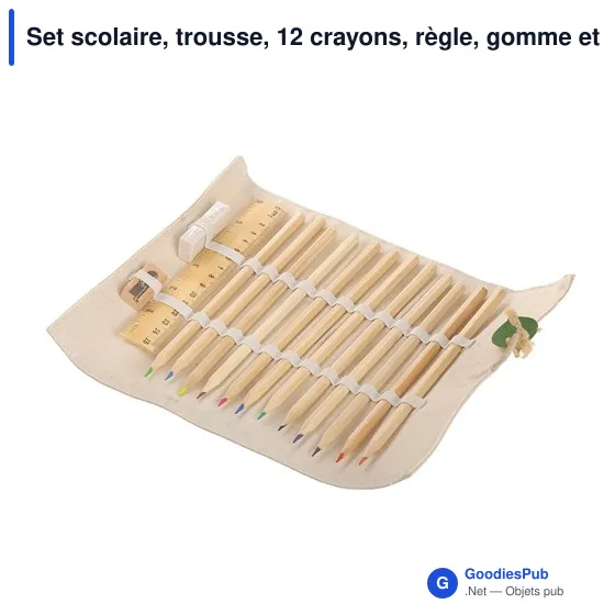 Set scolaire personnalisable avec logo - Trousse et fournitures | Kaleb - Image 1