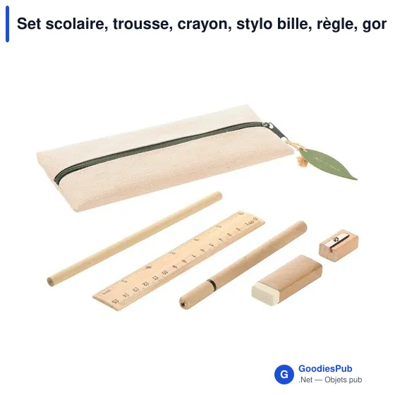 Set scolaire, trousse, crayon, stylo bille, règle, gomme et taille-crayon | Landon - Image 1