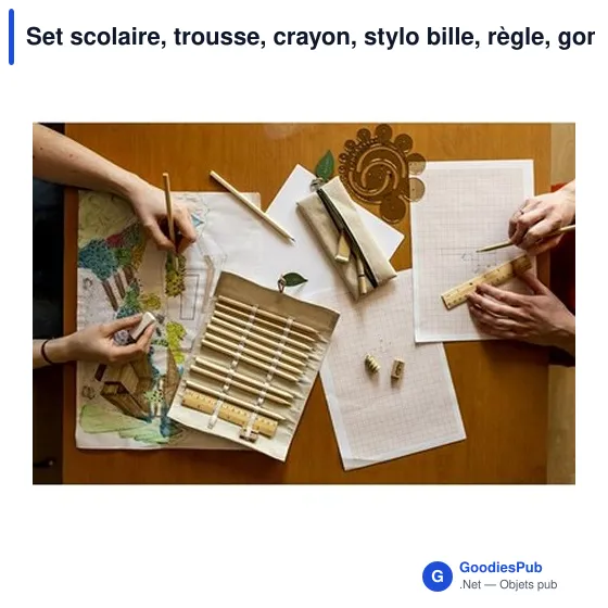 Set scolaire, trousse, crayon, stylo bille, règle, gomme et taille-crayon | Landon - Image 2