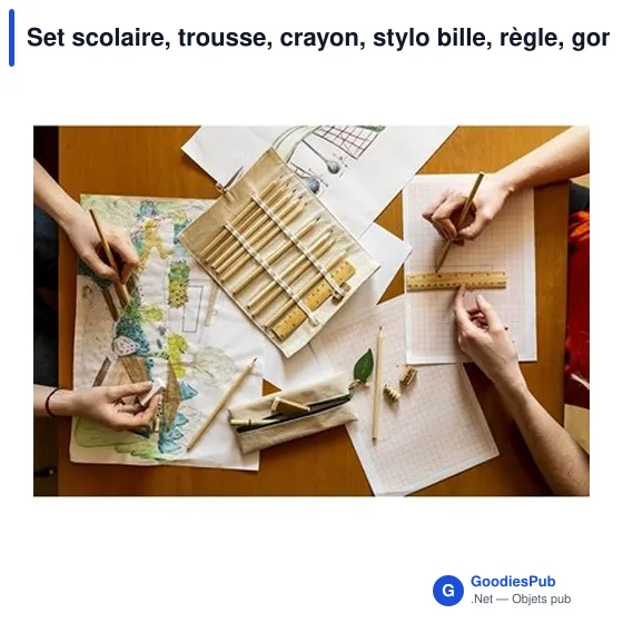 Set scolaire, trousse, crayon, stylo bille, règle, gomme et taille-crayon | Landon - Image 3