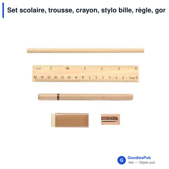 Set scolaire, trousse, crayon, stylo bille, règle, gomme et taille-crayon | Landon - Image 7