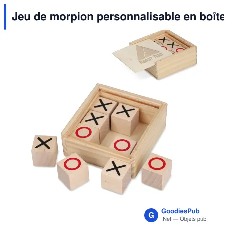 Jeu de morpion personnalisable en boîte en bois avec logo - Tic Tac Toe
