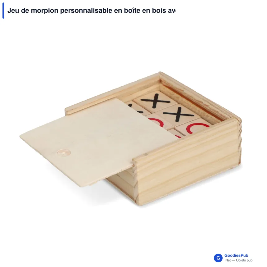 Jeu de morpion personnalisable en boîte en bois avec logo - Tic Tac Toe - Image 2