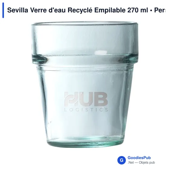 Verre d'eau personnalisable Sevilla en verre recyclé - 270 mlavec logo - Image 1