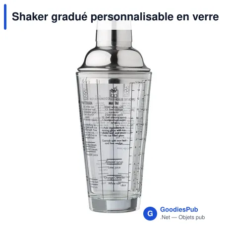 Shaker gradué personnalisable en verre et inox avec logo - Adela