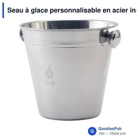 Seau à glace personnalisable en acier inoxydable - Shiny Stainless Steel Iceavec logo