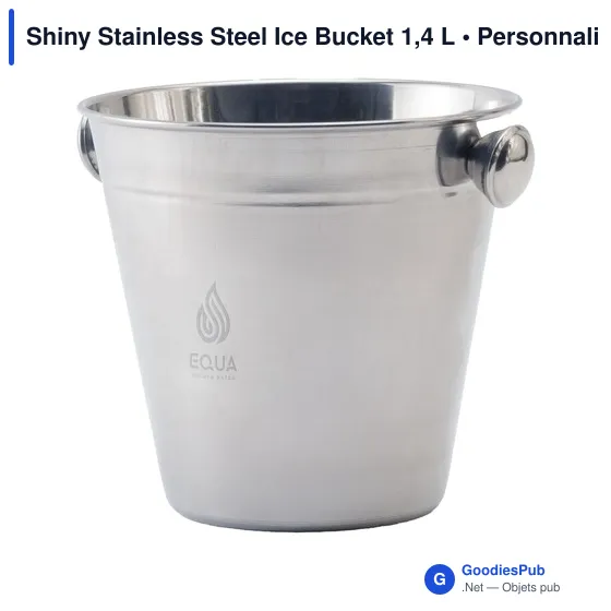 Seau à glace personnalisable en acier inoxydable - Shiny Stainless Steel Iceavec logo - Image 1