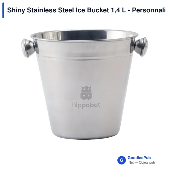 Seau à glace personnalisable en acier inoxydable - Shiny Stainless Steel Iceavec logo - Image 2