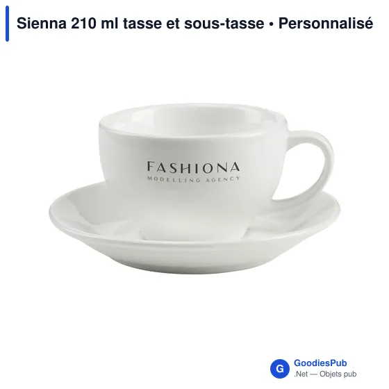 Tasse et sous-tasse personnalisables Sienna 210 ml avec logo - Image 3