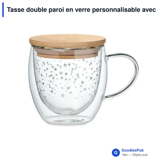 Tasse double paroi en verre personnalisable avec logo - SION - Image 1
