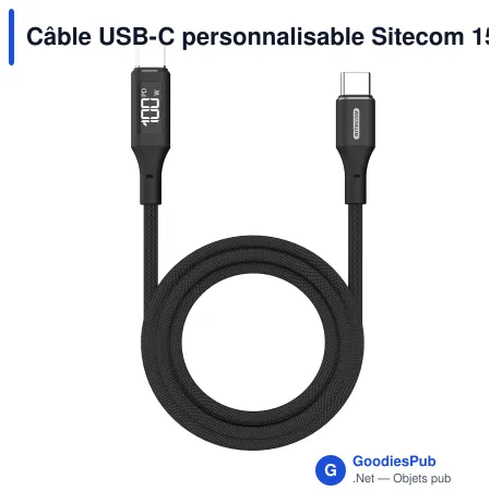 Câble USB-C personnalisable Sitecom 150 cm à écran LED avec logo - CA-1005