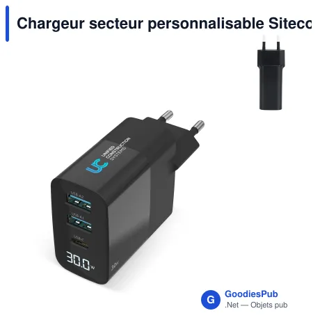 Chargeur secteur personnalisable Sitecom 30 W GaN avec logo - CH-1001