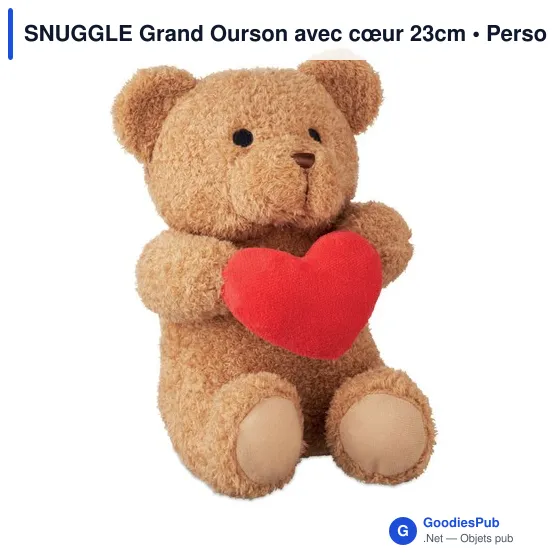 Peluche personnalisable Grand Ourson avec cœur - SNUGGLEavec logo - Image 2